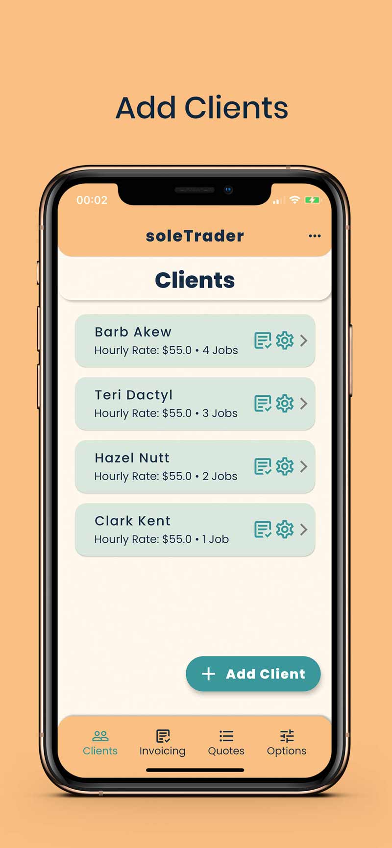 soletrader app clients screen