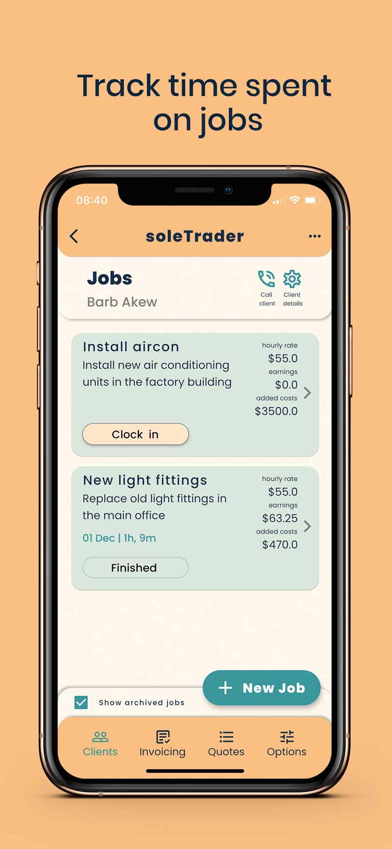 soletrader app jobs screen