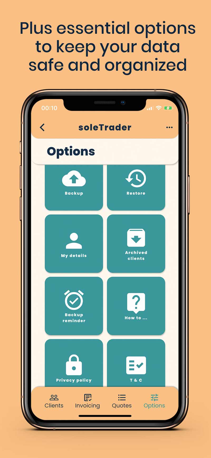 soletrader app options screen