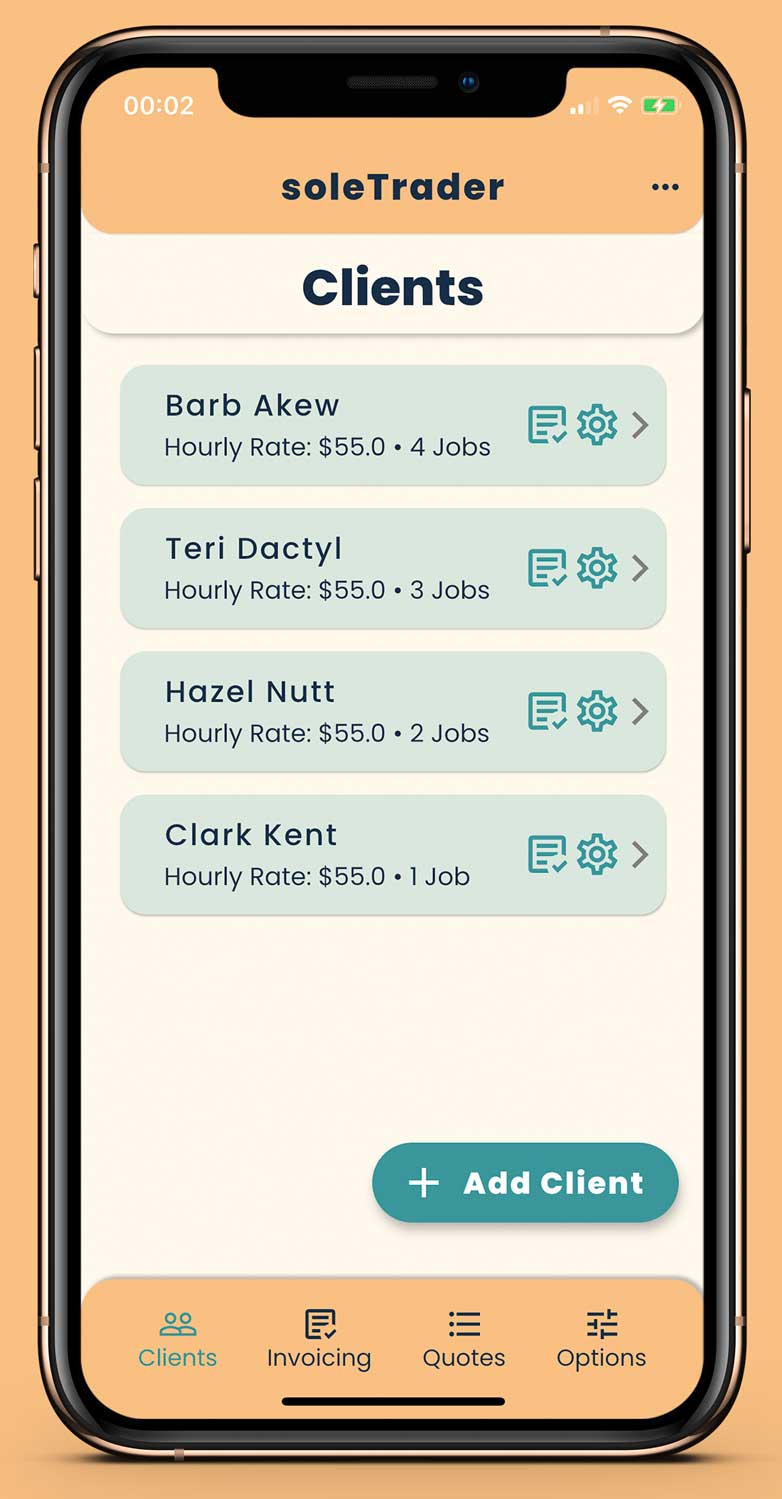 soleTrader app clients screenshot